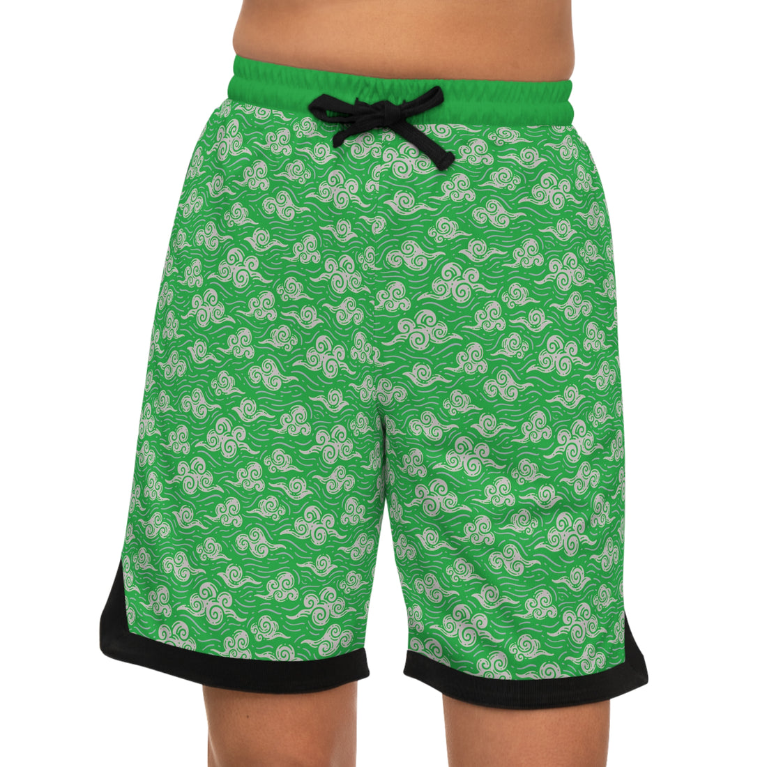 Lawn Green Oriental Clouds Basketball Rib Shorts (AOP)