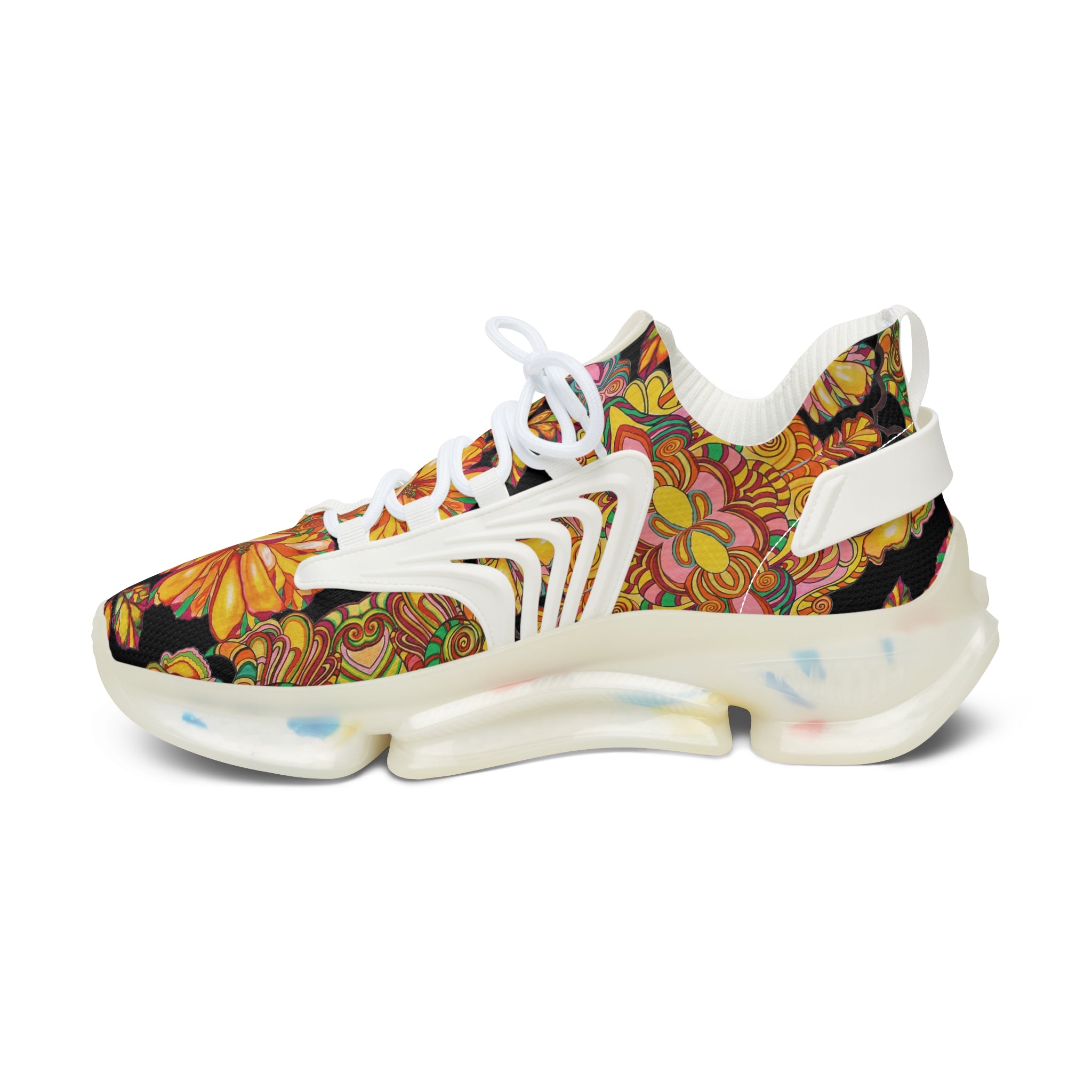 Black Artsy Floral OTT Women's Mesh Knit Sneakers