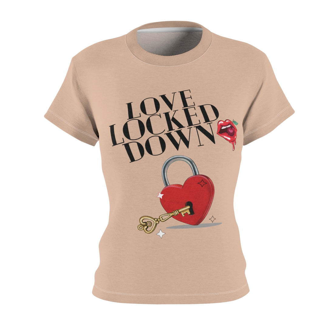 Nude Love Locked Typography AOP Women's Cap Sleeves T-shirt