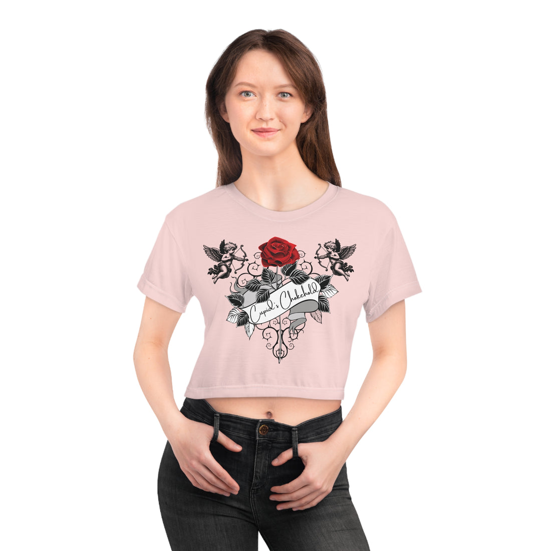 Pale Pink Cupid's Chokehold AOP Crop Tee