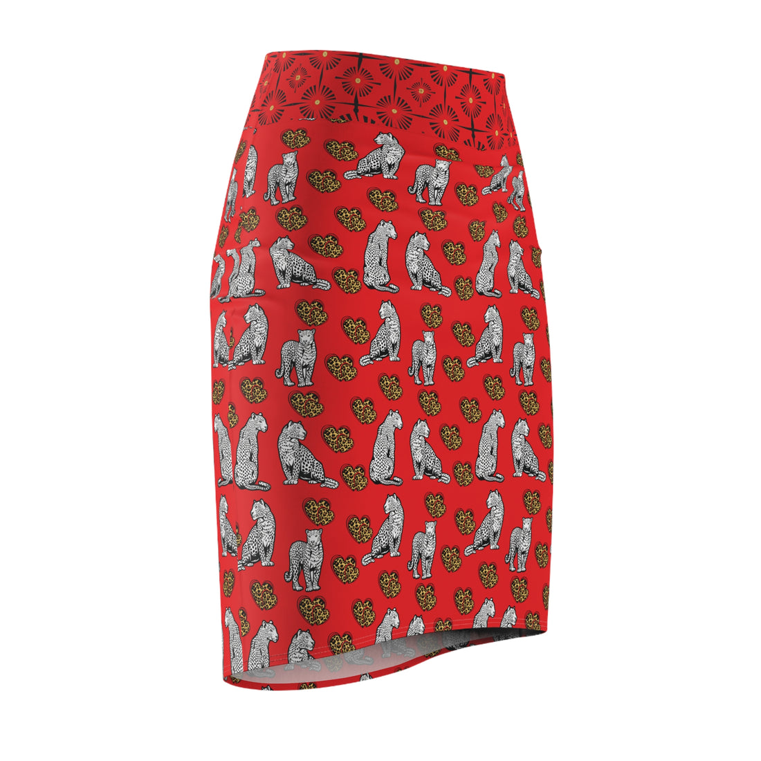 Red Cheetah Hearts Pencil Skirt