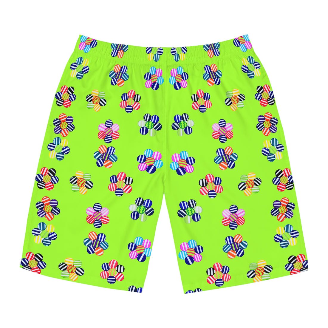 Lime Geo Candy Floral Men's Board Shorts (AOP)