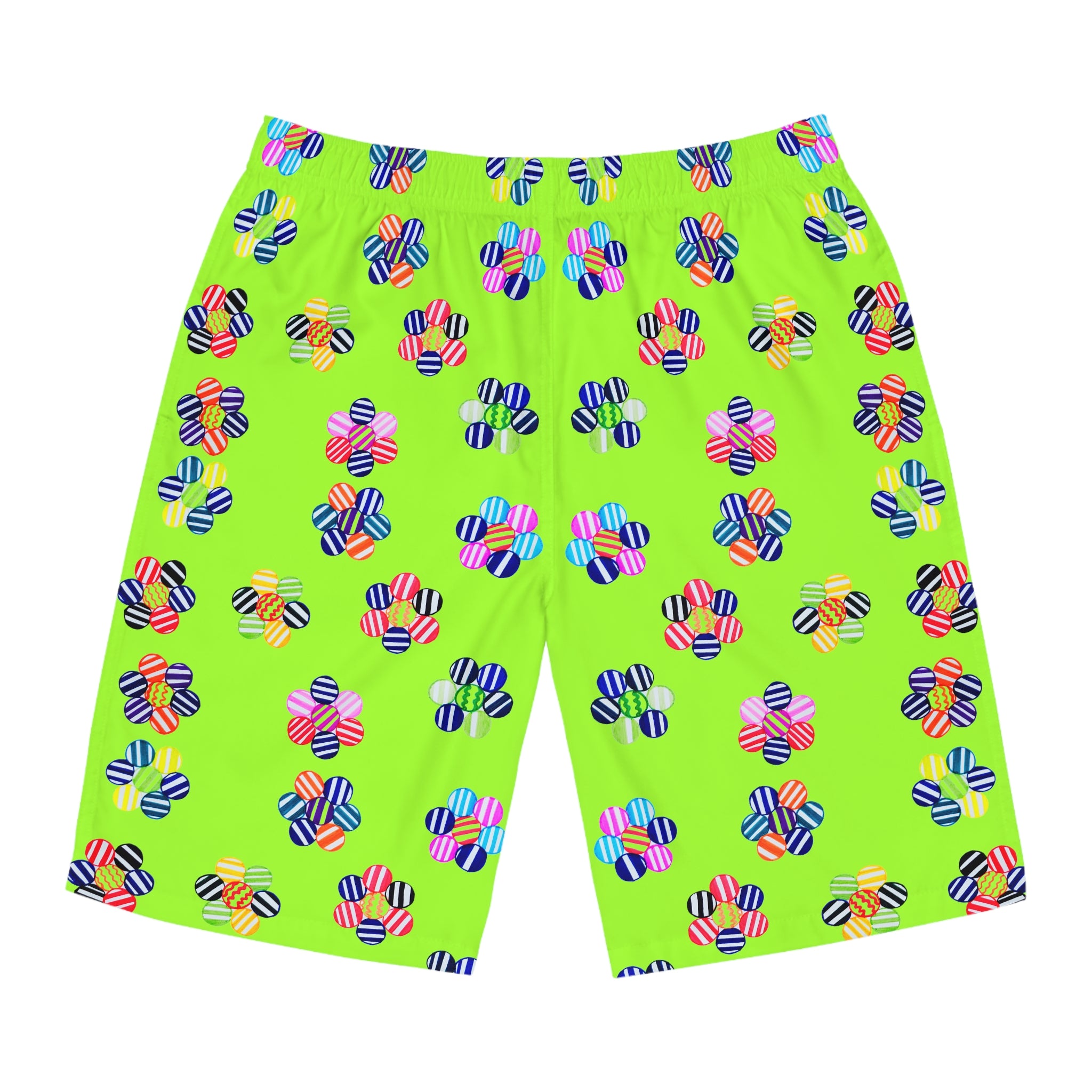 Lime Geo Candy Floral Men's Board Shorts (AOP)