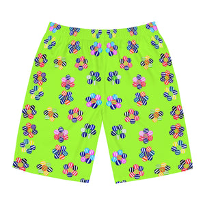 Lime Geo Candy Floral Men's Board Shorts (AOP)