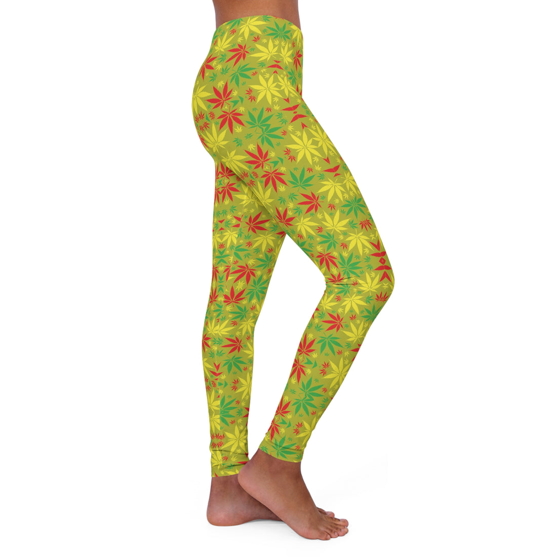 Olive Glow Tropical Rasta Toned Spandex Leggings