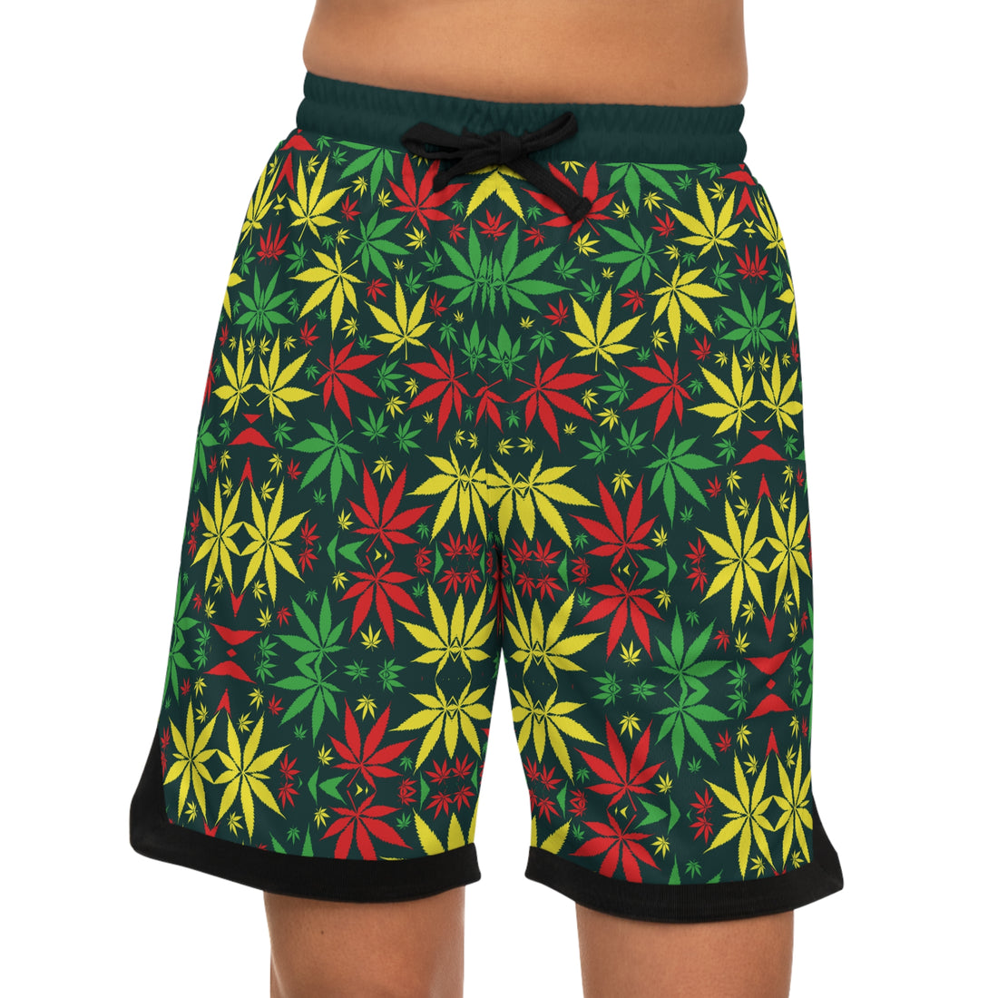 Bottle Green Rasta Toned  Basketball Rib Shorts (AOP)