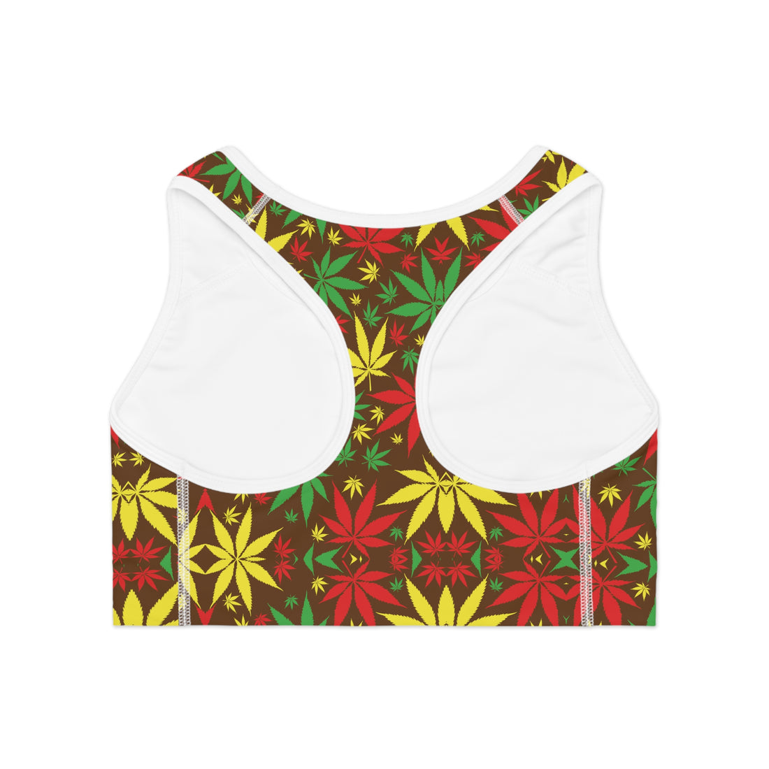 Brown Tropical Rasta Toned Racer Back (AOP) Sports Bra