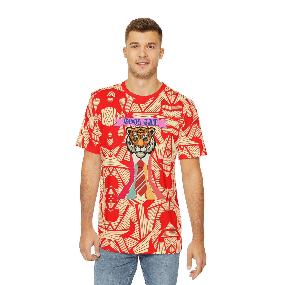 Red Cool Cat Men's Polyester Tee (AOP)