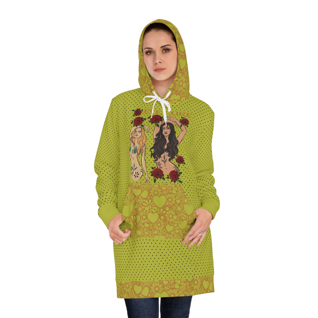 Olive Glow Eve Core Hoodie Dress (AOP)