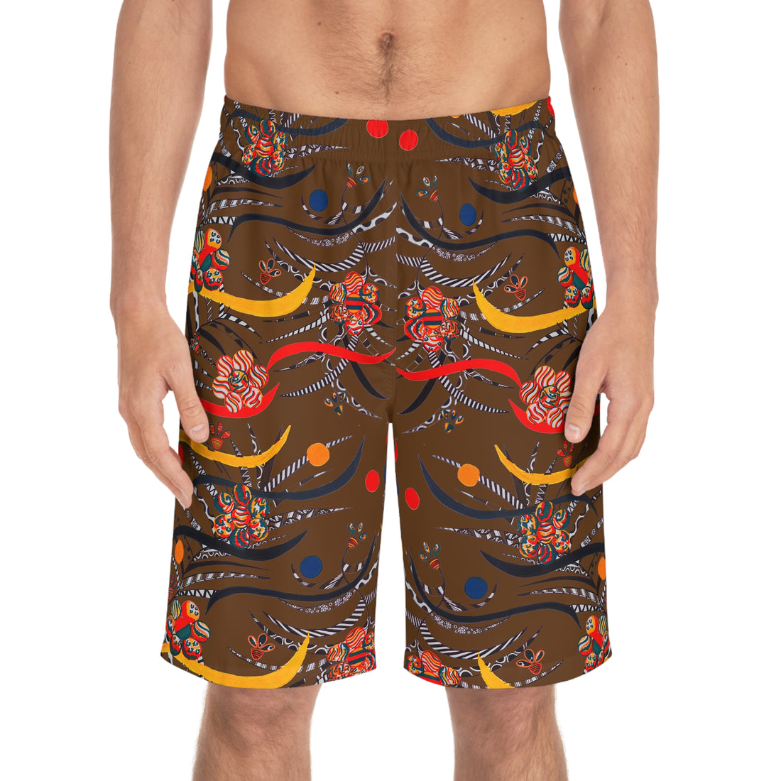 Brown Wilderness Print Men's Board Shorts (AOP)