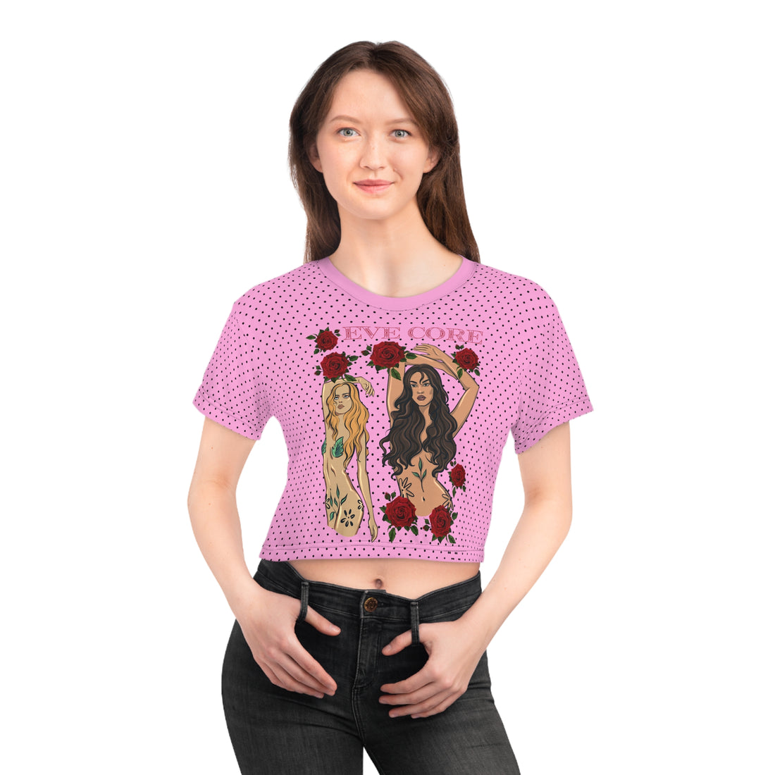 Muted Pink Red Eve Core AOP Crop Tee