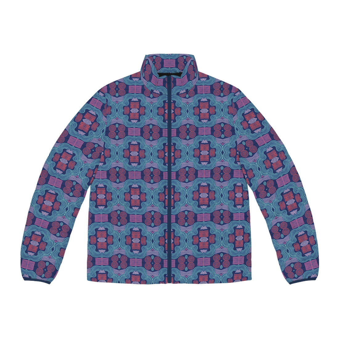 Blue Men's Geometric Print Puffer Jacket