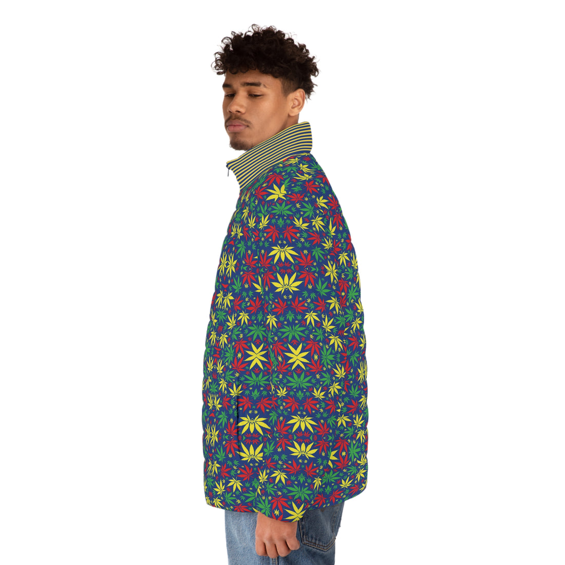 Blue Tropical Rasta Toned Men's Puffer Jacket