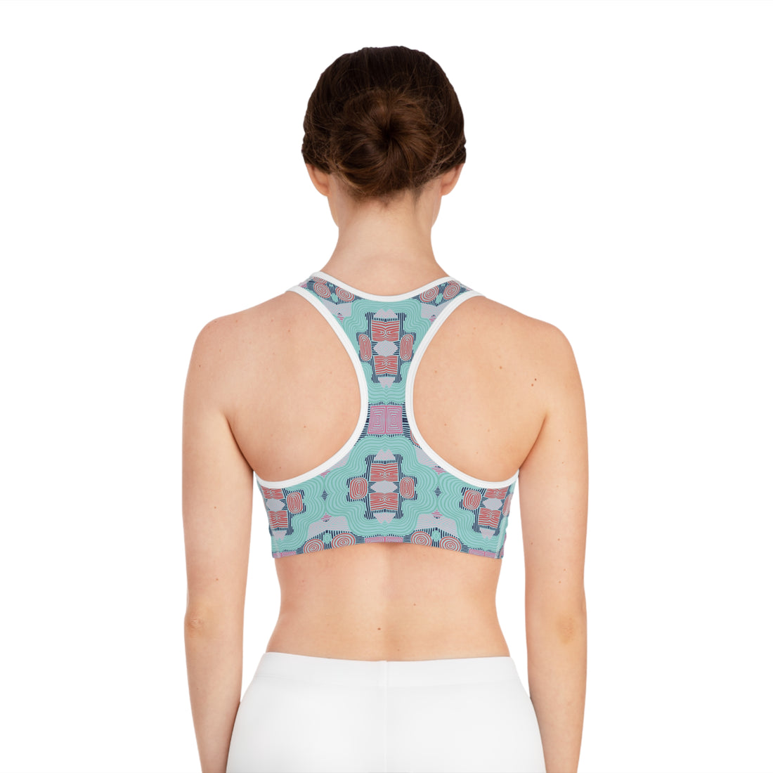 Icy Geometric Print (AOP) Racerback Sports Bra