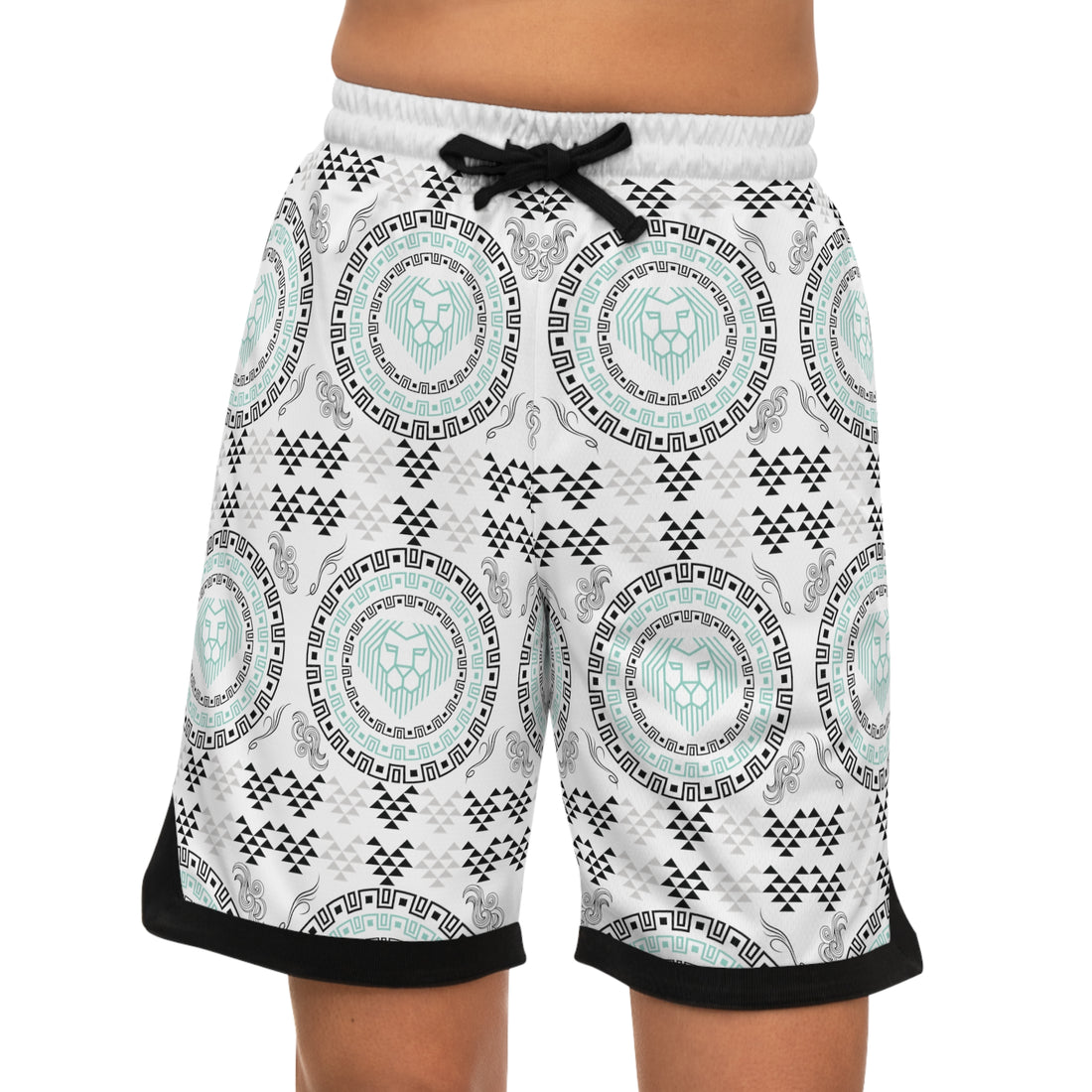 White Lion Head Basketball Rib Shorts (AOP)