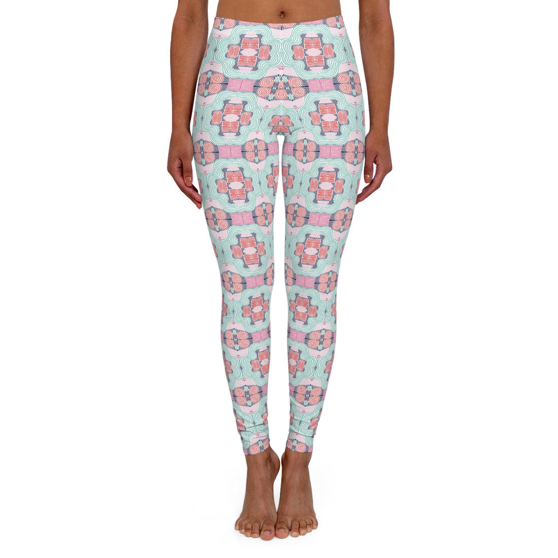 White Geometric Print Spandex Leggings