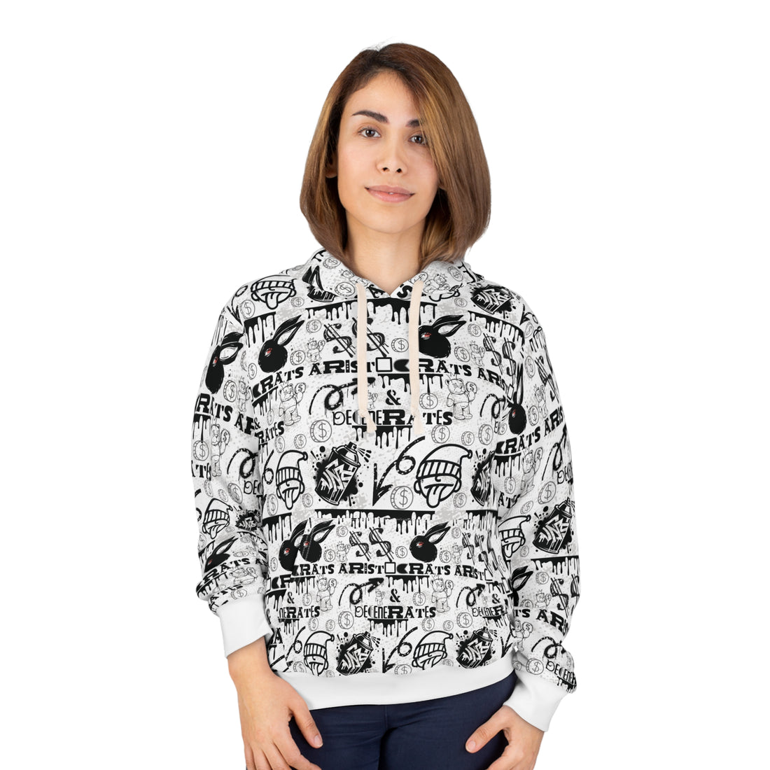 White Graphic Polar Pullover Hoodie