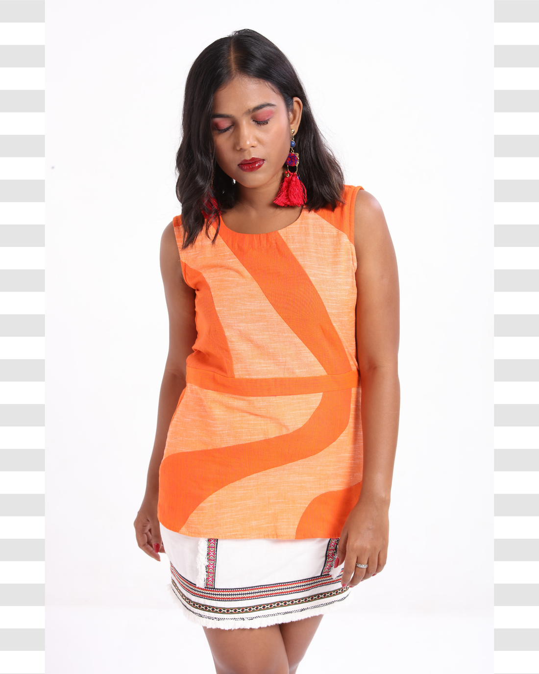 Sun wave Contrast-Panel Handloom Cotton Top