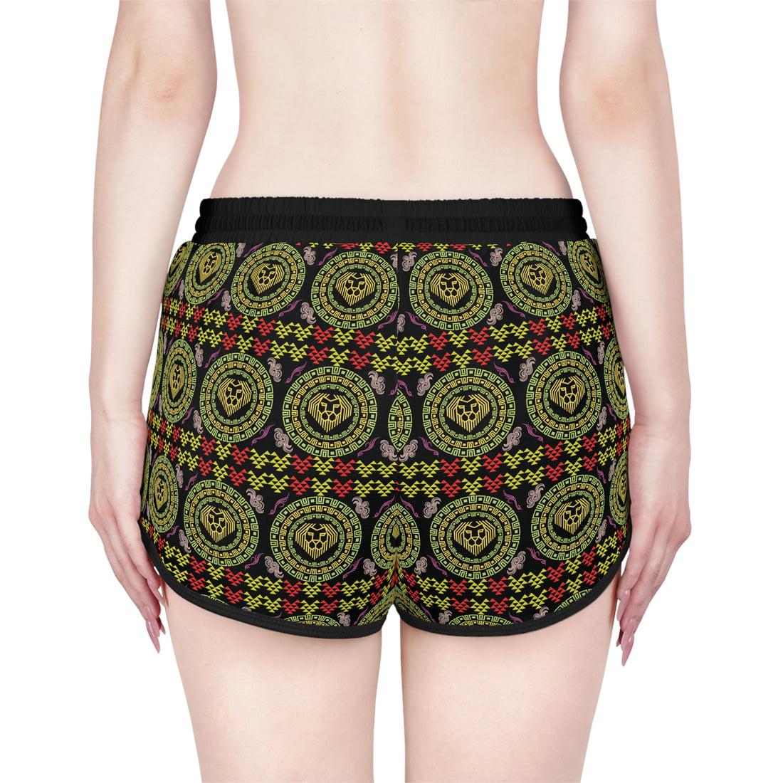Black Geo Lion Head Relaxed Gym Shorts