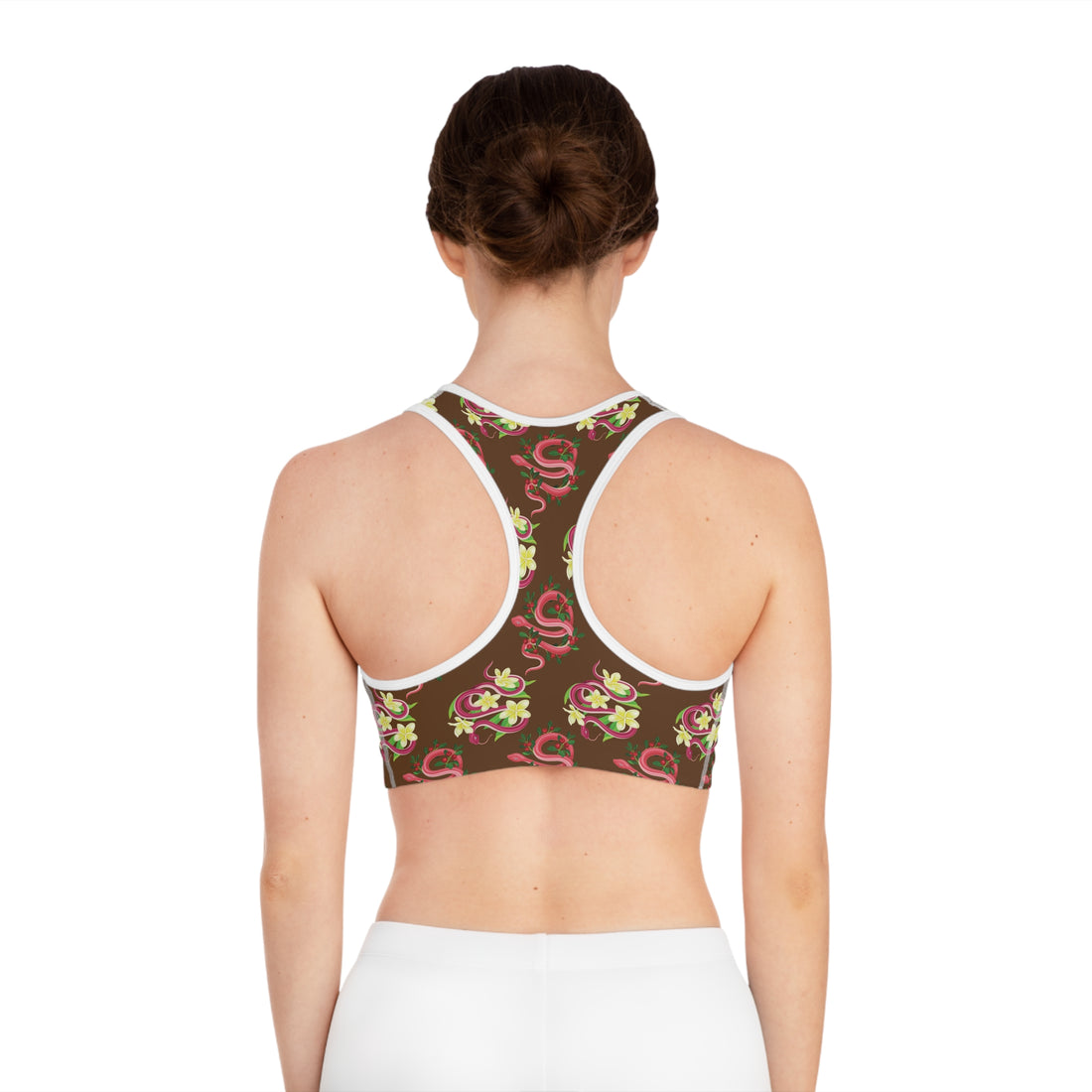 Brown Snake Print (AOP) Racerback Sports Bra