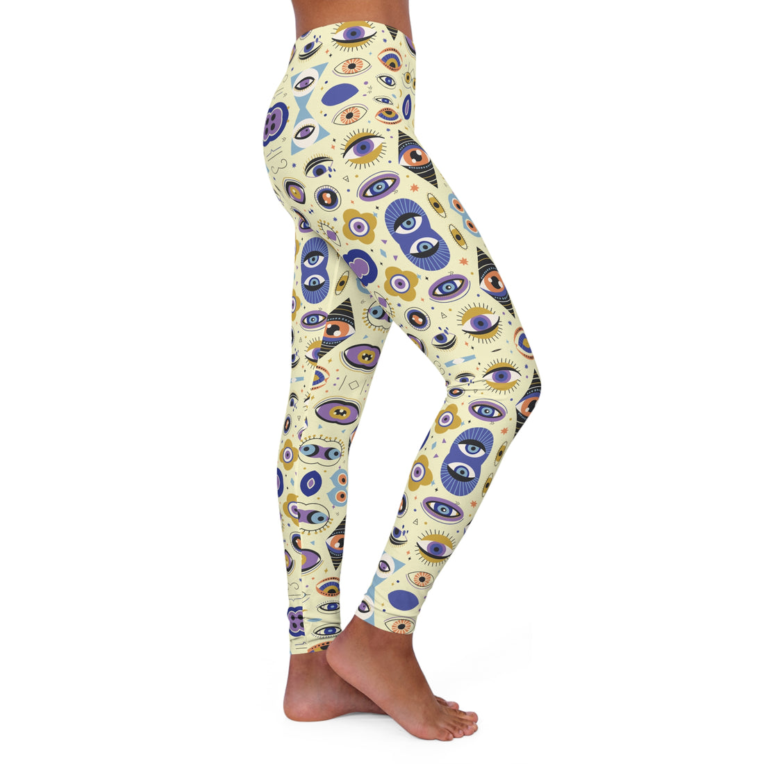 Cream Abstract Evil Eye Spandex Leggings