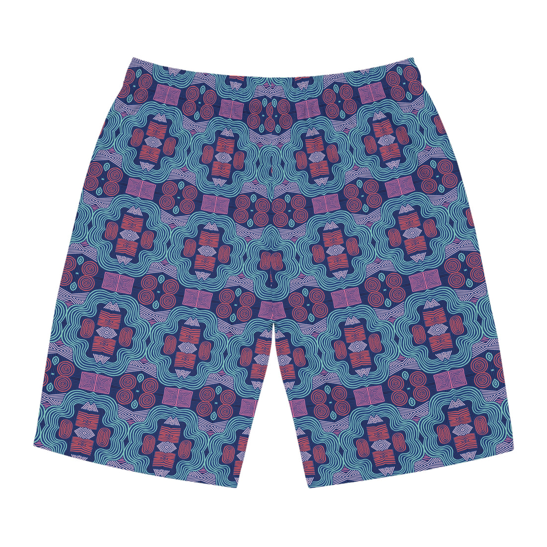 Blue Geometric Print Men's Board Shorts (AOP)