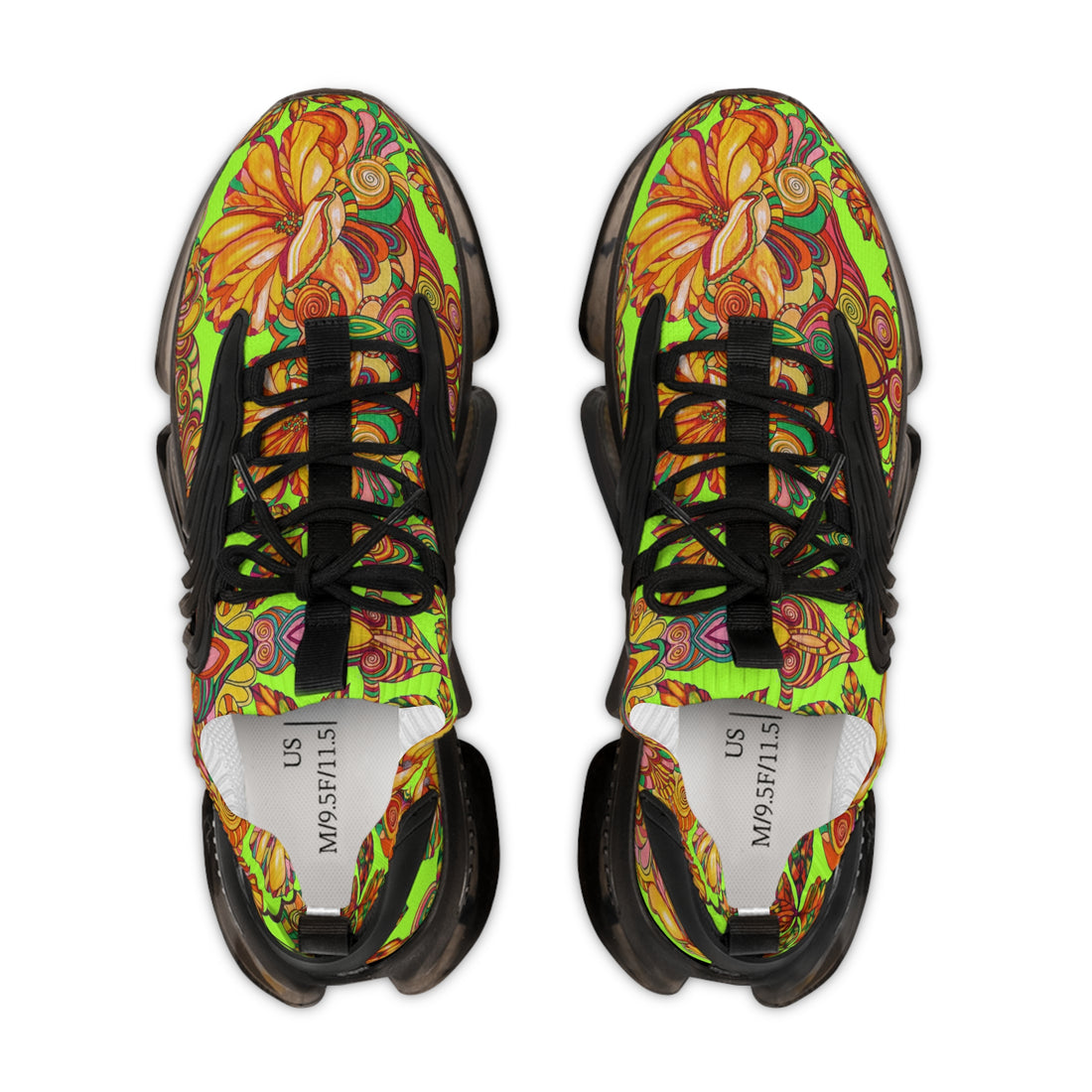 Lime Green Artsy Floral OTT Men's Mesh Knit Sneakers