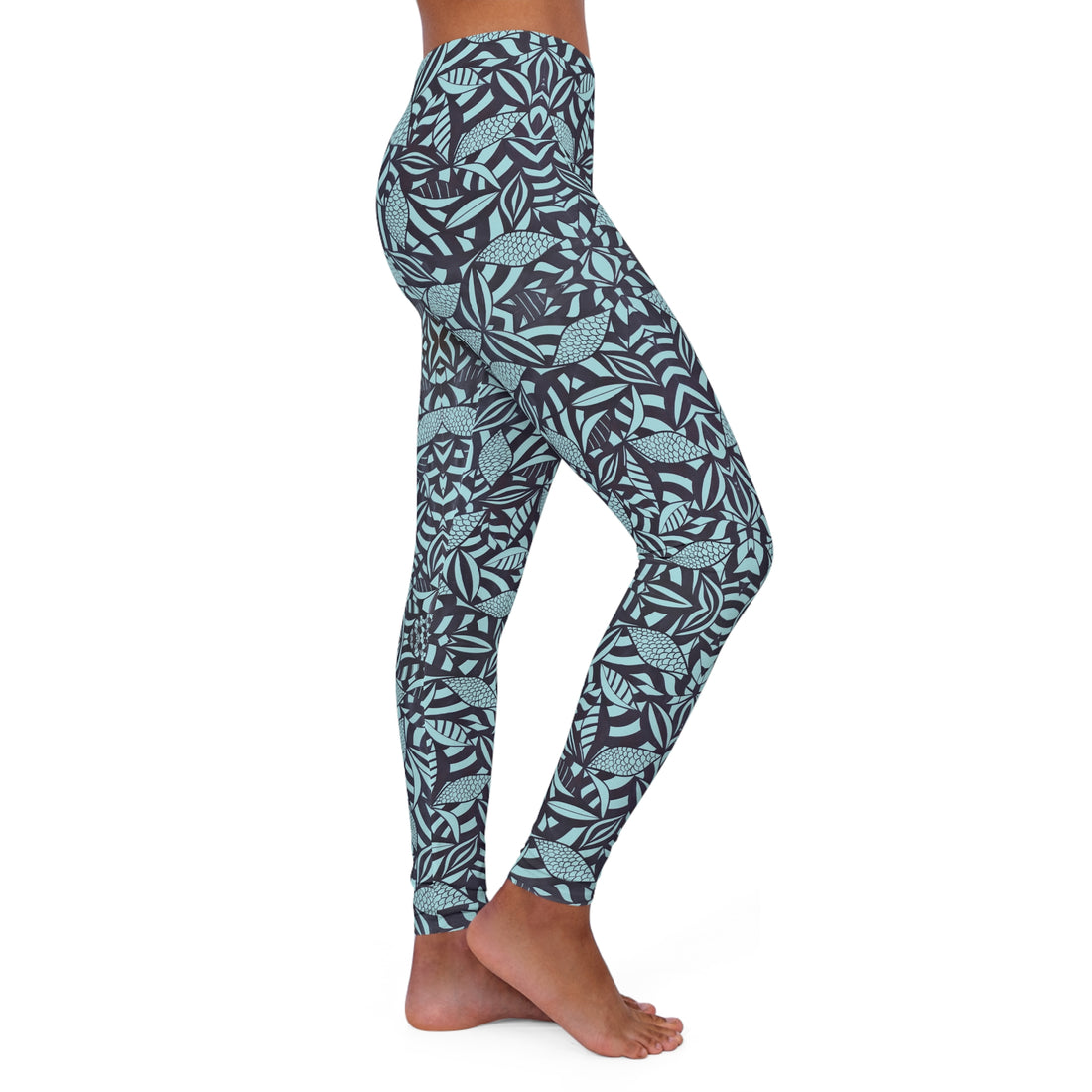 Icy Blue Tropical Minimalist Spandex Leggings