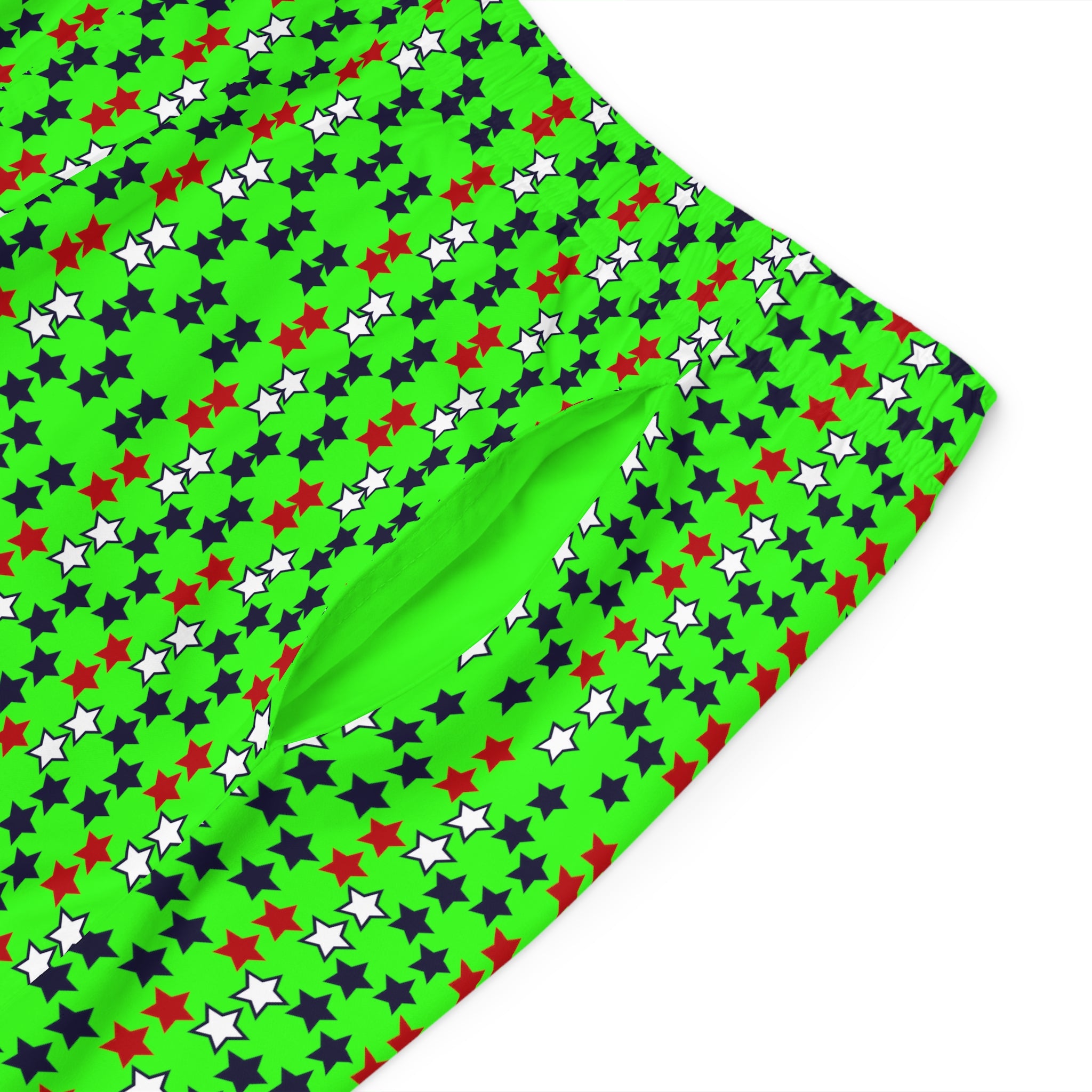 Neon Green Star Print Men's Board Shorts (AOP)