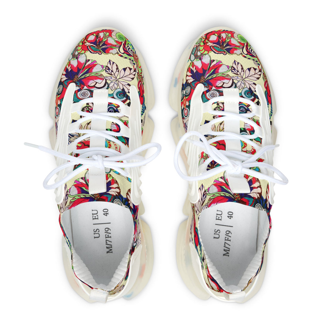 Cream Floral Pop OTT Women's Mesh Knit Sneakers