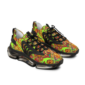 men's lime green floral print mesh knit sneakers