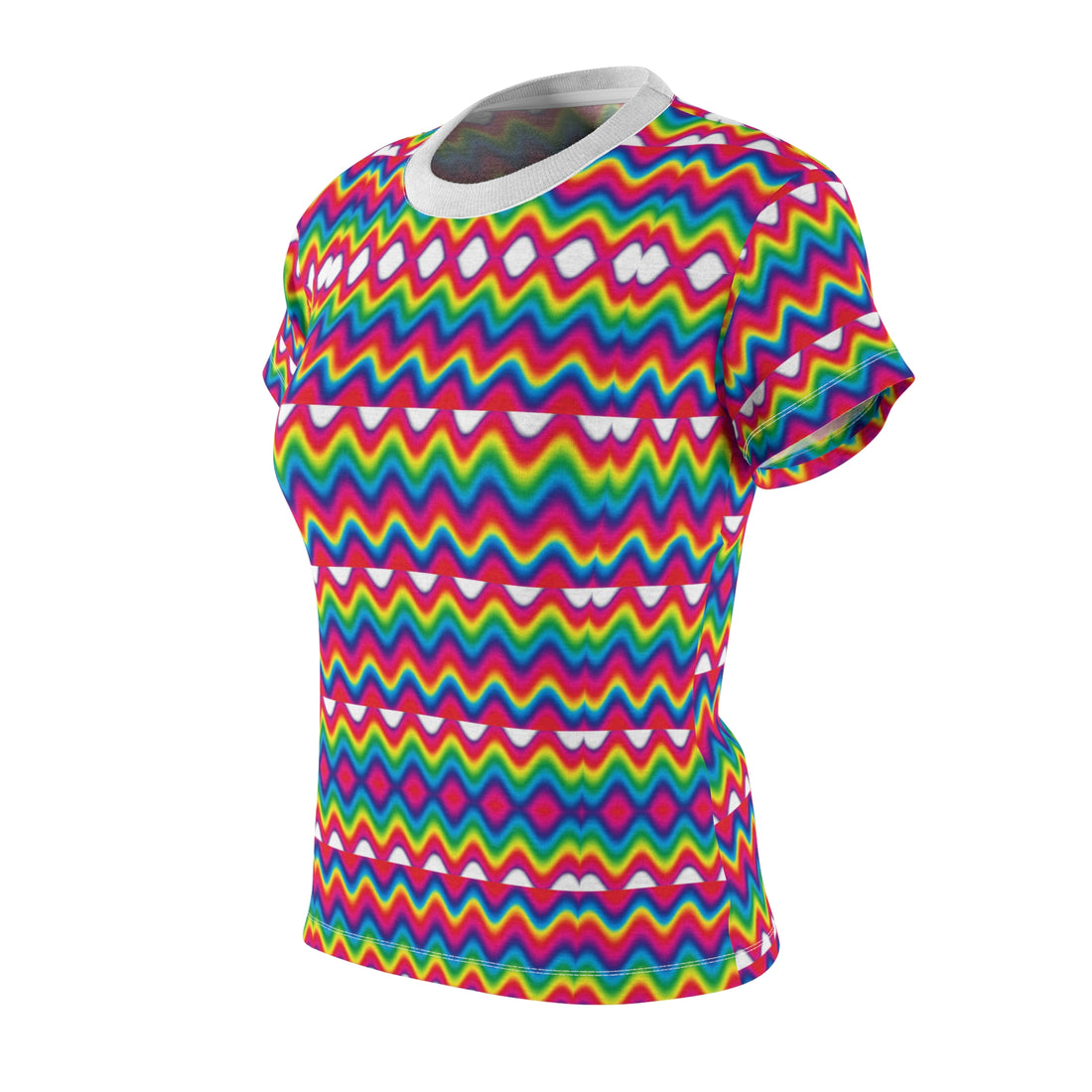 white multi colour scallop print pschedelic women's cap sleeves t-shirt