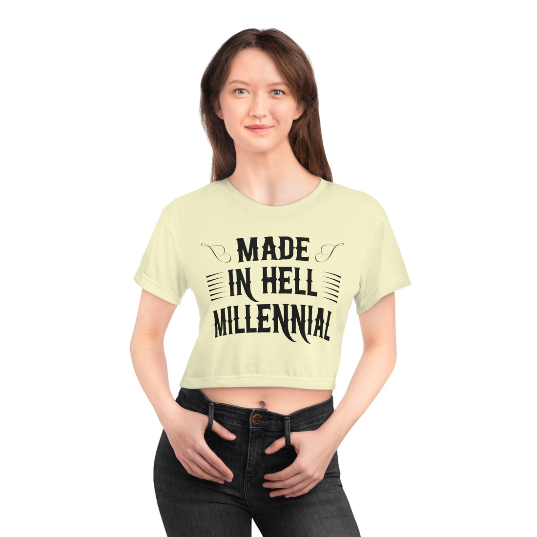 Cream Millennial AOP Crop Tee