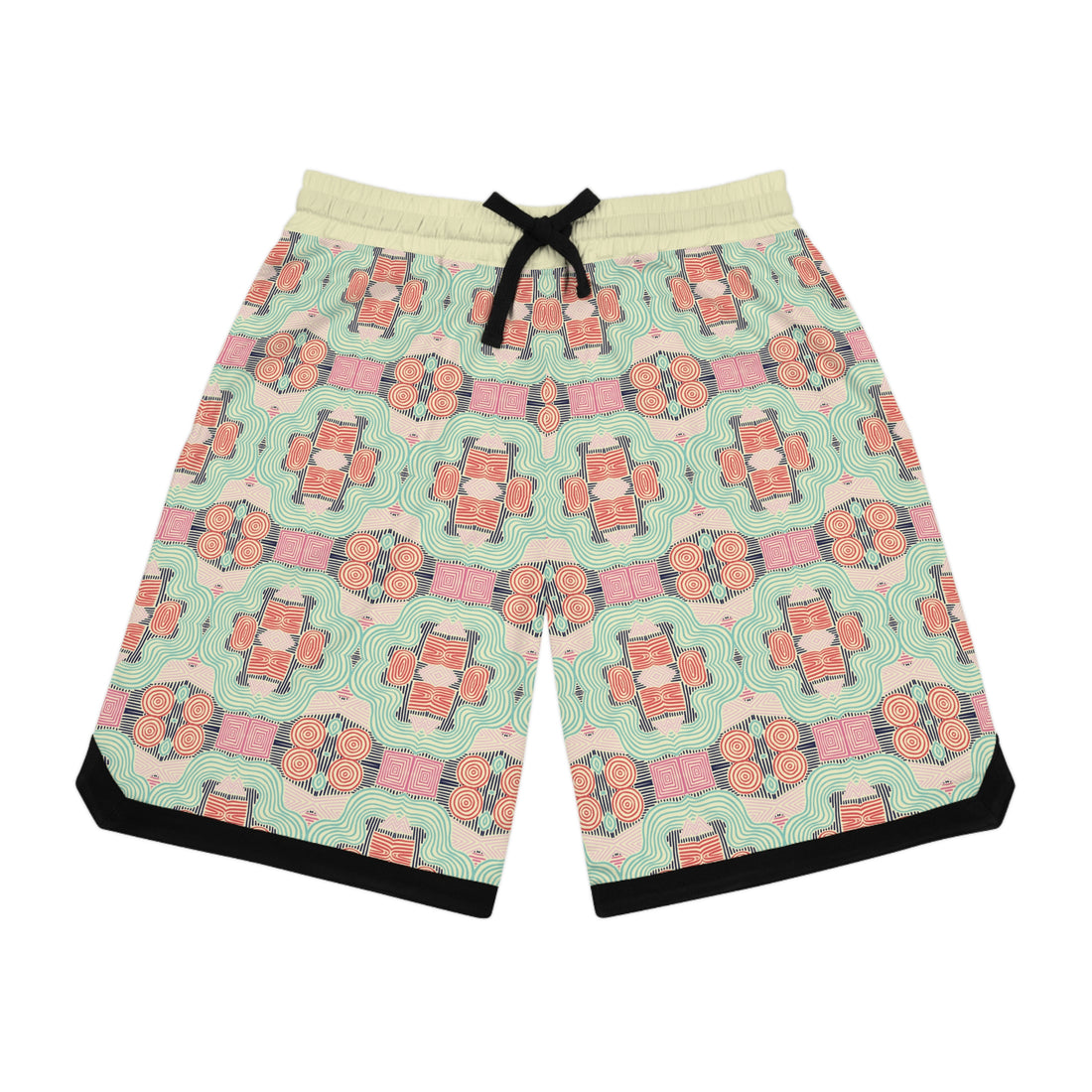 Cream Geometric Print Basketball Rib Shorts (AOP)
