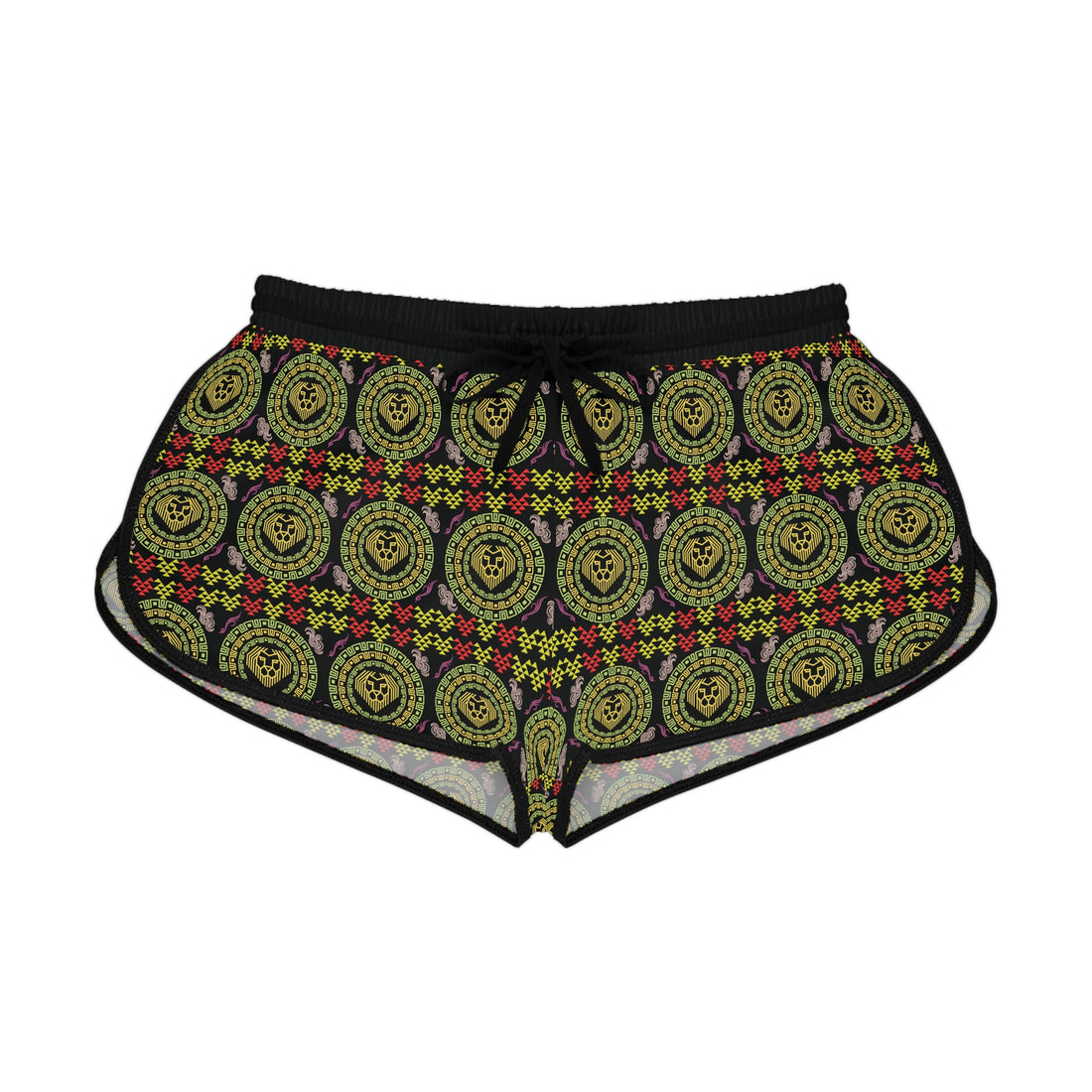 Black Geo Lion Head Relaxed Gym Shorts