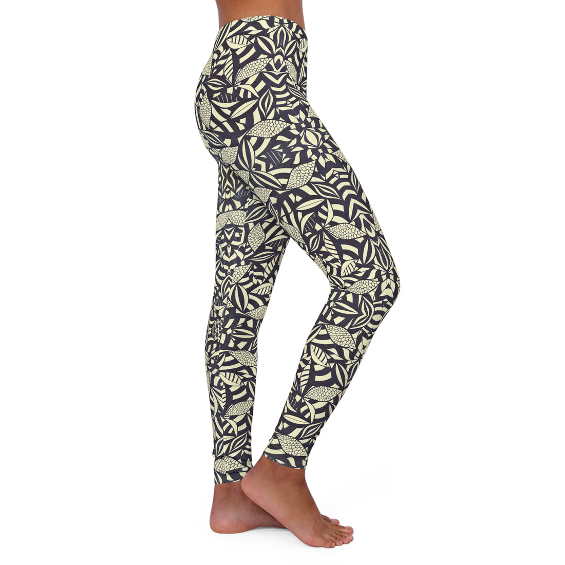 Cream Tropical Minimalist Spandex Leggings