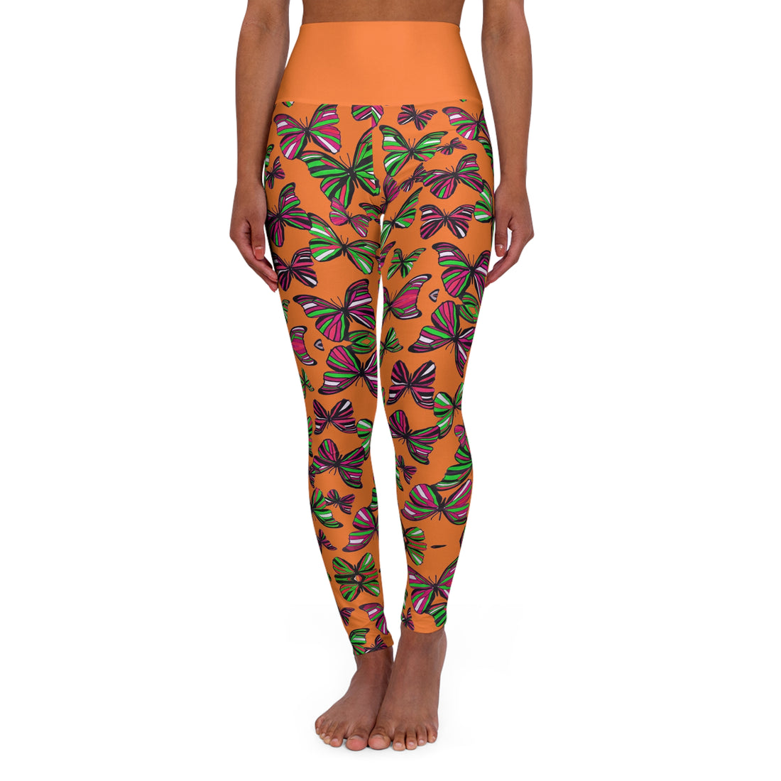 Peach Butterfly Kaleidoscope Yoga Leggings