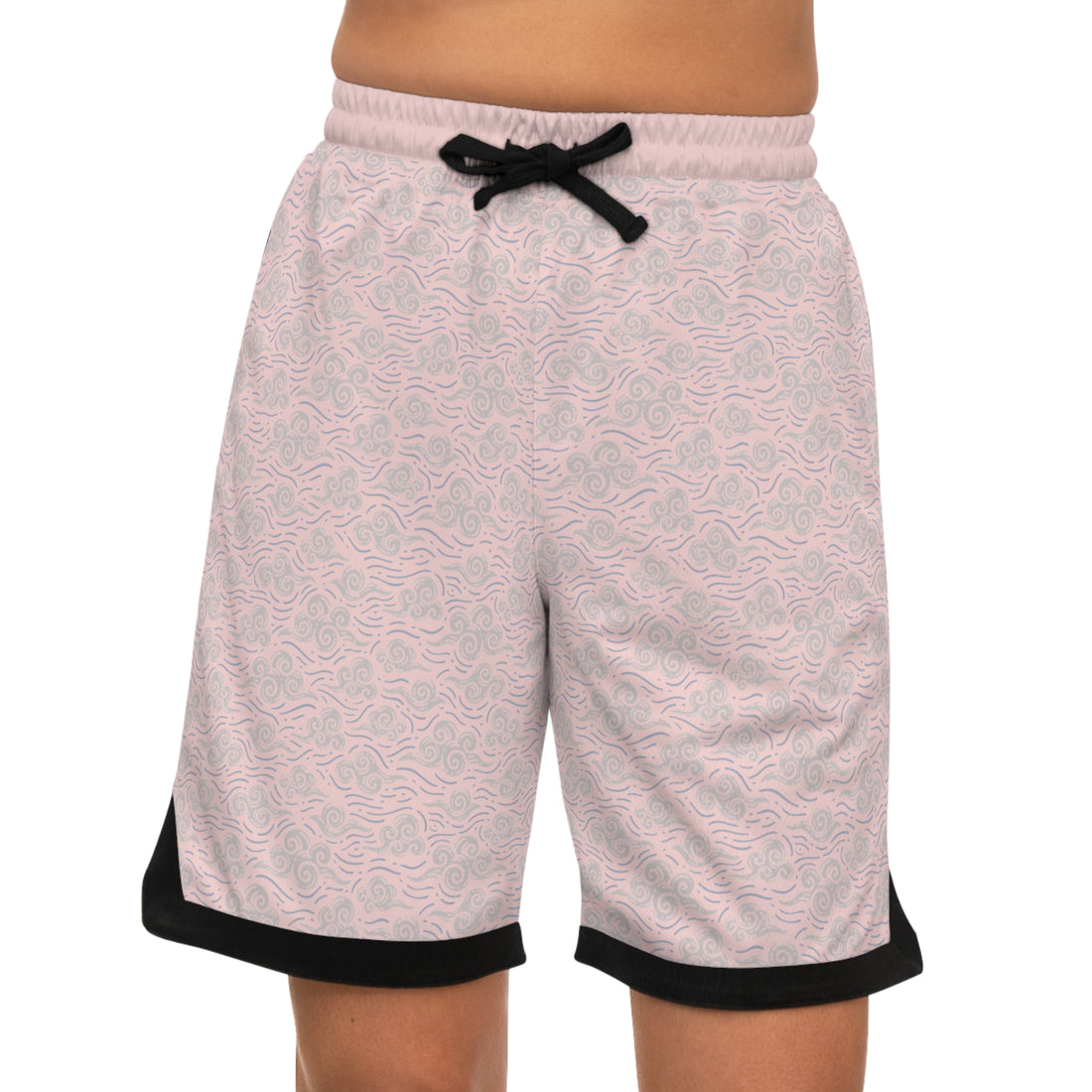 Pale Pink Oriental Clouds Basketball Rib Shorts (AOP)