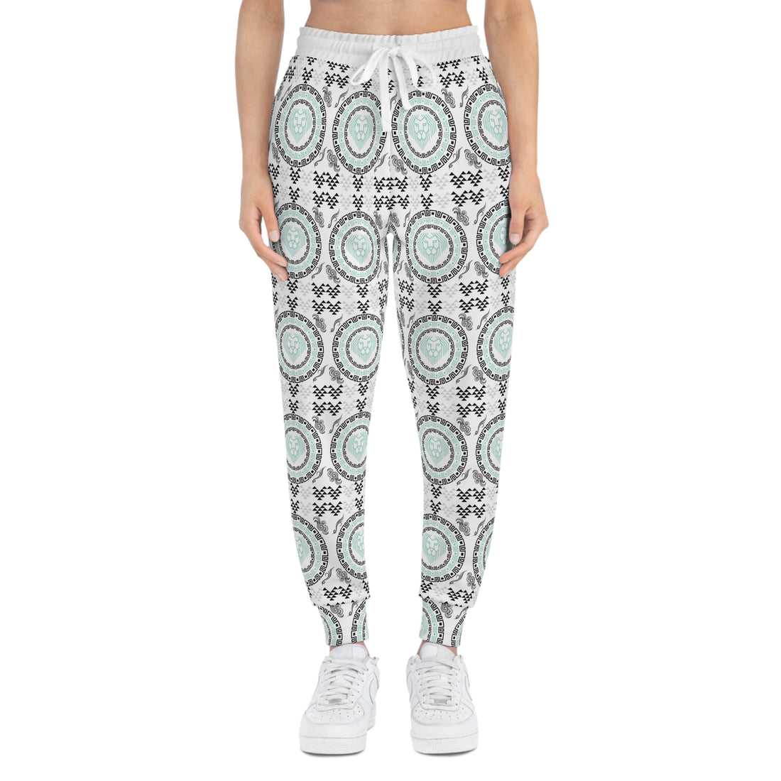 White Geo Lion Head Unisex Joggers