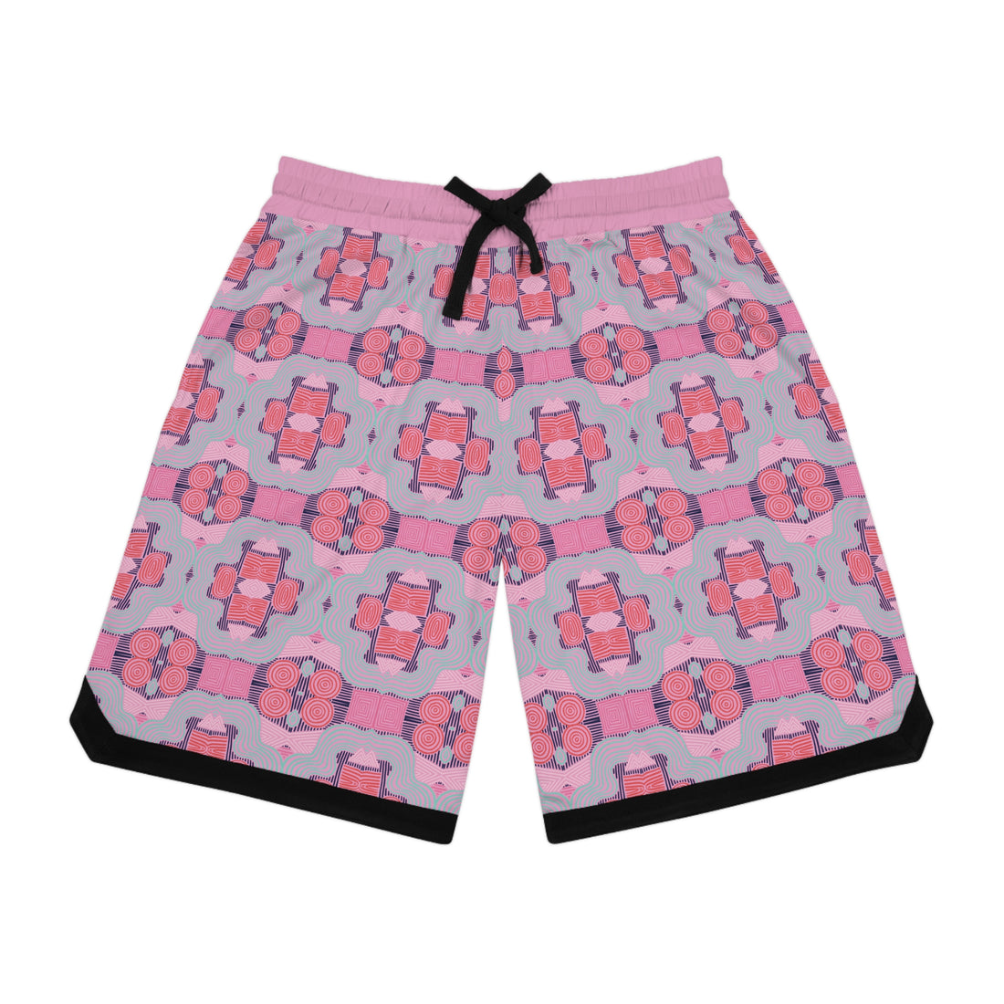 Muted Pink Geometric Print Basketball Rib Shorts (AOP)