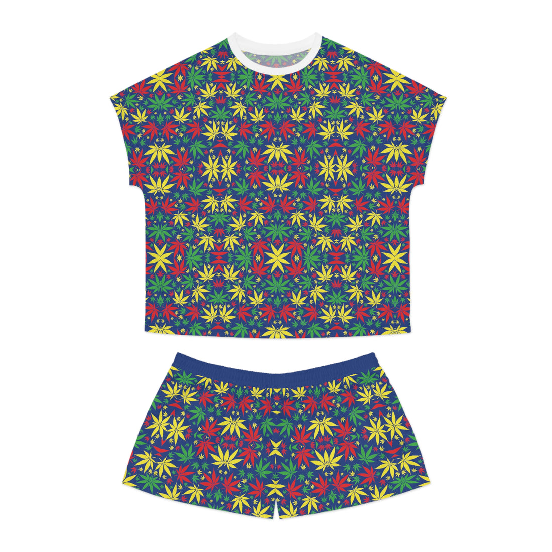 Blue Tropical Rasta Toned Short Pajama Set (AOP)