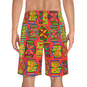 Vermillion Deco Print Men's Board Shorts (AOP)