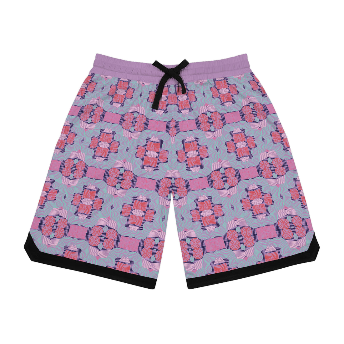 Lavender Geometric Print Basketball Rib Shorts (AOP)