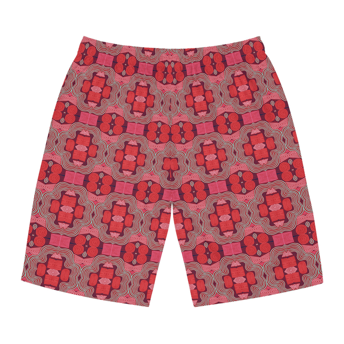 Red Geometric Print Men's Board Shorts (AOP)