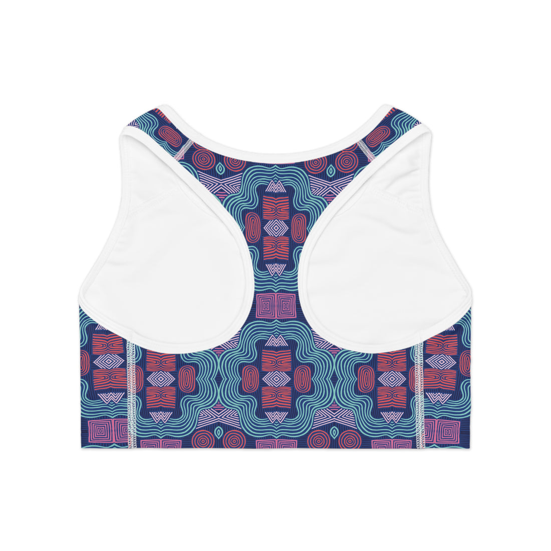 Blue Geometric Print (AOP) Racerback Sports Bra