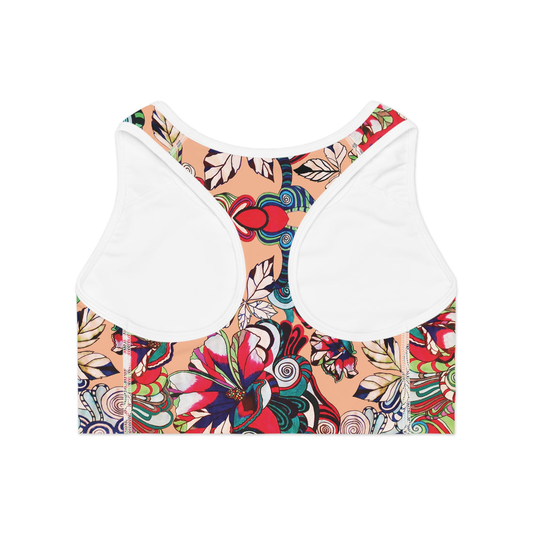 Peach Fuzz Graphic Floral Pop Racer Back (AOP) Sports Bra