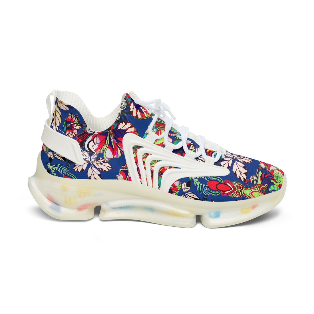 Royal Blue Floral Pop OTT Women's Mesh Knit Sneakers