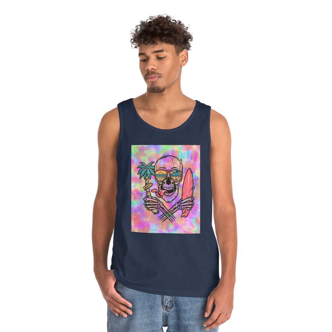 tye dye skull print men's unisex tank top