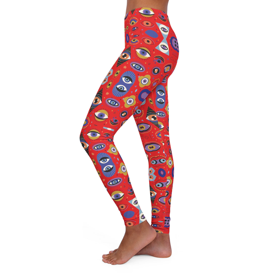 Red Abstract Evil Eye Spandex Leggings