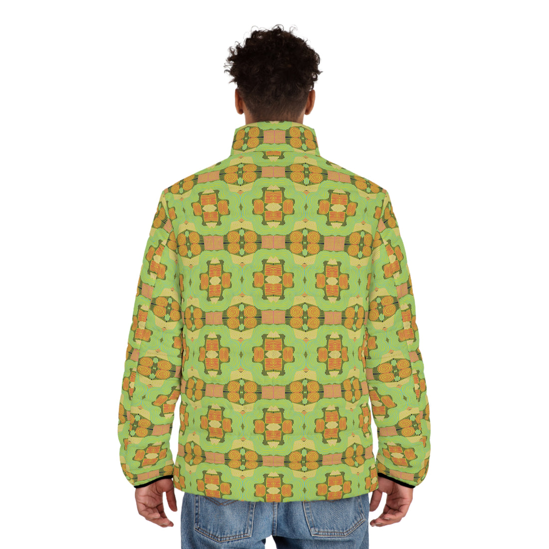 Lime Men's Geometric Print Puffer Jacket